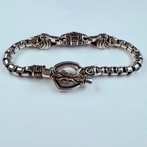 NightRider Royal Mortem Skull Sterling Silver Chrome 925 Hearts Bracelet - Picture 10 of 11